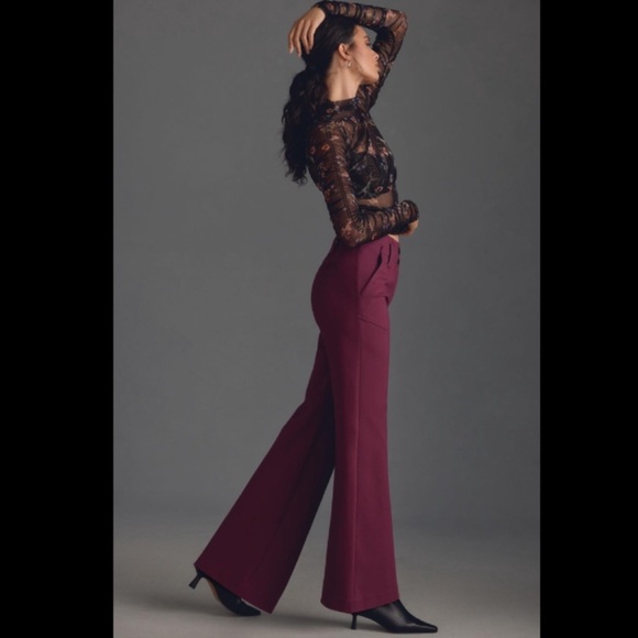 NWT Maeve Anthropologie The Naomi Ponte Wide-Leg Flare Pants Size 14 Plum - Picture 3 of 7
